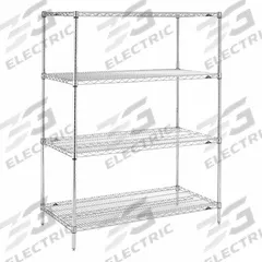 METRO Wire Shelving Unit: Starter, 36 in x 18 in, 63 in Overall Ht, 4 Shelves, Split Sleeve, Dry (MPN 63P-4,1836NC-4). Key specifications — Recommended Environments: Dry; Color: Silver; Finish: Chrome; Material: Steel; Brand: METRO.