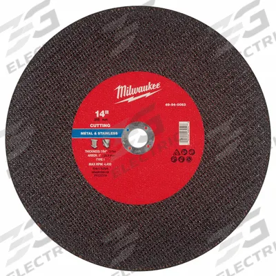 MILWAUKEE Cut-Off Wheel: Type 1, 14" x 7/64" x 1", Aluminum Oxide - General Purpose Cut-Off Wheels for Carbon & Stainless Steel