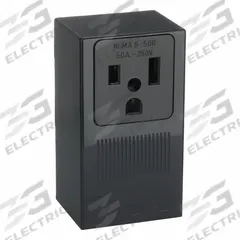 LEVITON Receptacle: Single, 6-50, Black, 250V AC, 50 A, 2 Pole / 3 Wire (MPN 5378-P00)