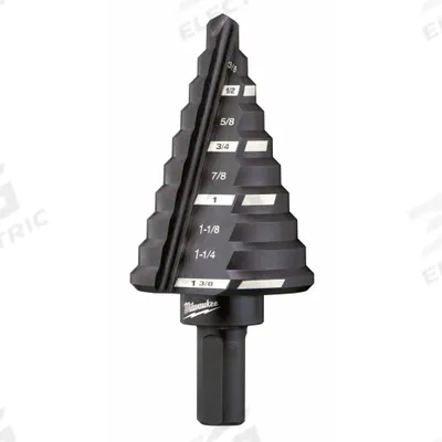 MILWAUKEE Step Drill Bit: 1/4" to 1-3/8", Black Oxide HSS - High-Speed Steel Step Drill Bits