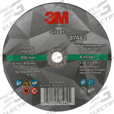 3M Abrasive Cut-Off Wheel: Type 1, 4" x 0.06" x 3/8", Ceramic, 36 Grit - Cool-Cutting Cut-Off Wheels for Carbon & Stainless Steel