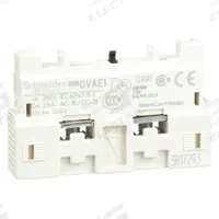 SCHNEIDER Auxiliary Contact: 1NC, 2.5 A Max Current (AC), Front Mount, Front-Mounted (MPN GVAE1). Key specifications — Brand: SCHNEIDER; Compatible with Series: TeSys.