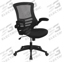 FLASH FURNITURE Office Chair: Kelista, Flip Up, Black, Mesh Material, 23 in Back Ht, 19 in Seat Dp (MPN BL-X-5M-BK-GG). Key specifications — attr995518: Kelista; attr982877: Black; attr982913: Yes; attr982865: Black; attr982870: FLASH FURNITURE; attr982901: Black.