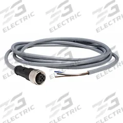Cordset: M12 Female Straight X Bare Wire, 4 Pins, Gray, PVC, 5 m Cable Lg, 3 A Max Current (A) (MPN XZCPV1141L5). Key specifications — Cable Jacket Color: Gray; End 1 Gender: Female; End 1 Mounting Orientation: Straight; End 2 Connection Type: Bare Wire; IP Rating: IP67; Brand: TELEMECANIQUE SENSORS; Wire Size: 22 AWG; Cable Jacket Material: PVC.