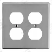 HUBBELL Wall Plate: Duplex Outlet, 2 Gang, Gray, Std Size (MPN P82GY). Key specifications — Brand: HUBBELL; Material: Polycarbonate.