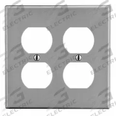 HUBBELL Wall Plate: Duplex Outlet, 2 Gang, Gray, Std Size (MPN P82GY). Key specifications — Brand: HUBBELL; Material: Polycarbonate.