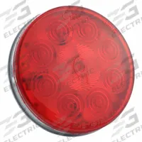 GROTE Stop/Turn/Tail Light: LED, Stop Light, Red, Round, 4 5/16 in Overall Dia, 4 5/16 in Overall Ht (MPN 53252). Key specifications — Standards: FMVSS 108; Electrical Connection: Male Pin; Brand: GROTE; Installation Type: Permanent; Lens Color: Red; Mount Type: Grommet; Lighting Technology: LED; Light Type: Stop Light.
