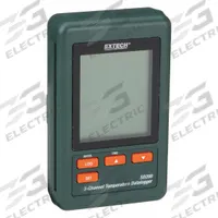 EXTECH Temperature Datalogger: -58°F to 2,372°F, SD200, Temp, 3 Probes Included, RS-232. Key specifications — Interface: RS-232; Parameters Measured: Temperature °C; Brand: EXTECH; Features: Datalogger Date/Time Stamps and Stores Readings on a SD Card; Includes: 2GB SD Card; Software Options: No Software Required; Data Logger Type: Temperature.
