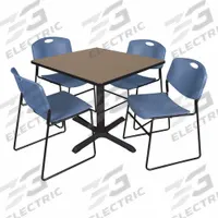 CAIN Cafe/Breakroom Table: Laminate, Oak, 29 in Overall Ht - Max, 42 in Overall Wd, 42 in Overall Dp (MPN TB4242NO44BE). Key specifications — attr1039436: CAIN; attr1039447: Black; attr1039448: Metal; attr1039806: Black; attr1039828: Oak; attr1039829: Square; attr1039830: Laminate; attr1039831: Laminate.