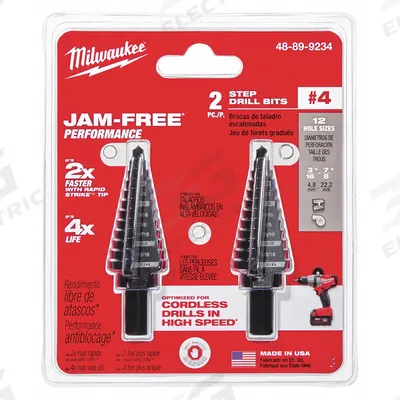 MILWAUKEE Step Drill Bit Set: 3/16" to 7/8", Black Oxide HSS, 3-Flats Shank - High-Speed Steel Step Drill Bits