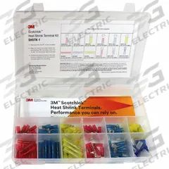 3M Wire Terminal Kit: 120 Pieces, 22 AWG – 10 AWG Wire Sizes, Crimping Tool/Tape Dispenser (MPN SHSTK-1). Key specifications — Manufacturer Part Number: SHSTK-1; Brand: 3M; Tool Included: Crimping Tool.