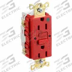 HUBBELL GFCI Receptacle: Hospital Grade, Duplex, 5-15R, Red, GFCI, 125V AC, 15 A, 2 Pole / 3 Wire (MPN GFR82R)