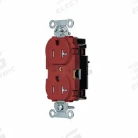 HUBBELL Receptacle: Duplex, 5-20, Red, 125V AC, 20 A, 2 Pole / 3 Wire (MPN BR20STRTR)