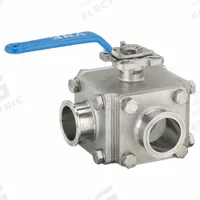 VNE Manual Three-Way Ball Valve: 2 in, 316 Stainless Steel, T Flow, 1,000 psi Max. Pressure (CWP) (MPN EG93CCC-62.0-T). Key specifications — Brand: VNE; Inlet Connection Entry: Side; Average Surface Roughness (Ra): 20 micron; Handle: Locking Lever.
