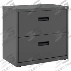 SPACE SOLUTIONS Lateral File Cabinet: Charcoal, 2 Drawers, 27 in Overall Ht, 17 5/8 in Overall Dp (MPN 20228). Key specifications — attr988670: Powder Coated; attr988694: Steel; attr988691: Integrated; attr988652: SPACE SOLUTIONS; attr988656: Charcoal.