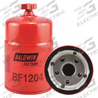BALDWIN FILTERS Fuel Filter: Spin-On, 3 11/16 in Outside Dia, 1"-14 Thread Size, Diesel Fuel, Diesel (MPN BF1204). Key specifications — attr1137520: BF1204; attr1137521: FS1234B; attr434022: BALDWIN FILTERS; attr427730: Cellulose; attr427731: Integral Post Seal; attr1017112: Buses; attr1017113: Ford.