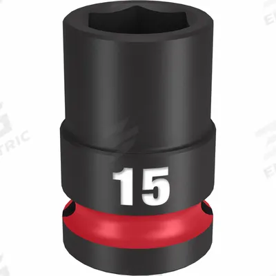 MILWAUKEE Standard Impact Socket: 1/2 in Drive Size, Metric, 15 mm Socket Size, 6-Point - 1/2" Drive Impact Sockets