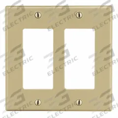 HUBBELL Wall Plate: Decorator-Rocker, 2 Gang, Ivory, Midsize Size (MPN PJ262I). Key specifications — Brand: HUBBELL; Material: Polycarbonate.