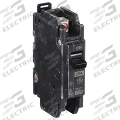GE Miniature Circuit Breaker: THQC, 20 A, 120/240V AC, Single Phase, 10kA at 120/240V AC, Std (MPN THQC1120WL). Key specifications — Amps: 20 A; AC Voltage Rating: 120/240V AC; Phase: Single; Max. AIR Rating: 10kA at 120/240V AC; For Use With: GE Panelboards.