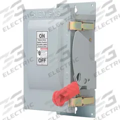 SIEMENS Safety Switch: Fusible, 30 A, Three Phase, 600V AC, Galvanized Steel, Indoor (MPN HF361J). Key specifications — Brand: SIEMENS.