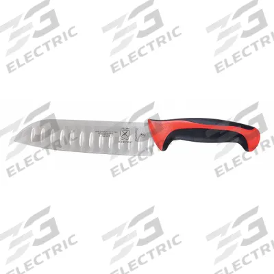 MERCER CUTLERY Santoku Knife: Granton Edge, 7 in Overall Lg, Steel Blade, Red Handle, Stamped - Santoku Knives