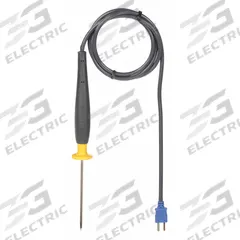 FLUKE Immersion Temperature Probe: -321°F to 662°F /-196°C to 350°C, ±1°C @ 0 to 350°C, Type T (MPN 80PT-25). Key specifications — Brand: FLUKE; Cable Material: PVC; Cable Length: 3 ft 4 in; Accuracy: ±1 °C @ 0 to 350 °C; Maximum Wire Gauge: 24 AWG.