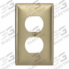 HUBBELL Wall Plate: Duplex Outlet, 1 Gang, Brass, Std Size (MPN SB8). Key specifications — Brand: HUBBELL; Material: Brass.