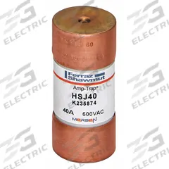 MERSEN Fuse: HSJ Series, Class J, Cylindrical Body, Very-Fast-Acting, 40 A, 600 V AC, 500 V DC (MPN HSJ40). Key specifications — Series: HSJ; Brand: MERSEN.