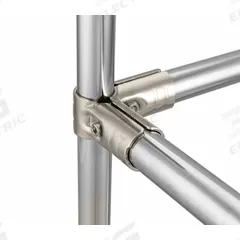 FLEXPIPE Corner Joint Set: Corner Joint Set, Corner, Silver, Hot Rolled Steel, 2 5/8 in Lg, Hardware (MPN HJ-2NP-HW). Key specifications — Includes: Hardware; Product Type: Corner Joint Set; Brand: FLEXPIPE; Finish: Chrome; Material: Hot Rolled Steel.