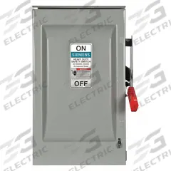 SIEMENS Safety Switch: Fusible, 30 A, Three Phase, 600V AC, Galvanized Steel, Indoor/Outdoor (MPN HF361RL). Key specifications — Brand: SIEMENS.