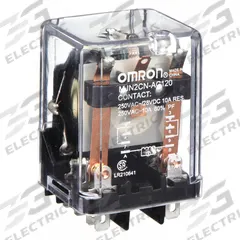 OMRON General Purpose Relay: Socket Mounted, 10 A Current Rating, 120V AC, DPDT, 8 Pins/Terminals (MPN MJN2C-N-AC120). Key specifications — Brand: OMRON; Base Type: Square; Mounting Style: Plug-In; Pin Shape: Flat; Electrical Connection: Quick-Connect; Manufacturer Part Number: MJN2C-N-AC120; Series: MJN Series.