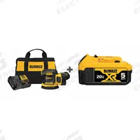 DEWALT Cordless Sander: 5 in Dia, 3/32 in Orbit, Palm Grip, 20 V (MPN DCW210P1/DCB205). Key specifications — attr658828: Cordless Sander; attr658800: DEWALT; attr868314: 20 V.