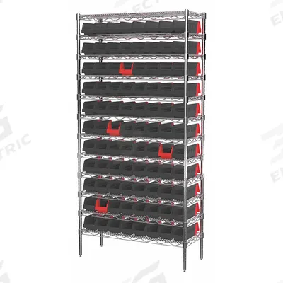 AKRO-MILS Bin Shelving: 36 in x 14 in x 74 in, 1 Sided, 96 Bins, Open, Indicator Bin - Wire Stationary Bin Shelving with Open-Front Bins