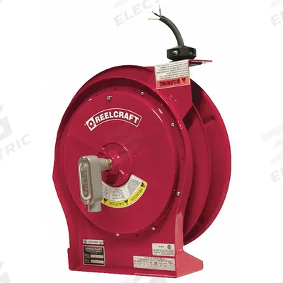 REELCRAFT Extension Cord Reel: Ratchet Lock, 50 ft Cord Lg, 12 AWG, SEOOW, Bare Wire Cord Lg - Hardwired Self-Retracting Cord Reels