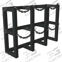 DURHAM MFG Gas Cylinder Rack: Vertical, 44 in x 12 in x 30 in, For 3 Cylinders (MPN GCRV-441230-08T). Key specifications — attr34863: DURHAM MFG; attr34955: Powder Coated; attr34956: Black.