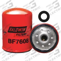 BALDWIN FILTERS Fuel Filter: Spin-On, 3 1/16 in Outside Dia, M16-1.50 Thread Size, Cellulose, BF7608. Key specifications — attr1137520: BF7608; attr434022: BALDWIN FILTERS; attr427730: Cellulose; attr427731: Integral Gasket; attr1017112: Trucks; attr1017113: Ford.