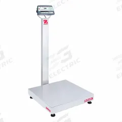 OHAUS Industrial Bench Scale: 24 in x 24 in, Not IP Rated, Column-Mounted, Stainless Steel (MPN D52P50RQV3). Key specifications — Connection Ports: RS-232; Readability: 0.005 lb/2 g; Brand: OHAUS; Weighing Surface Material: Stainless Steel.