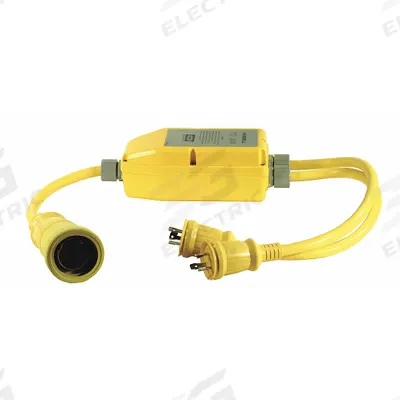HUBBELL WIRING DEVICE-KELLEMS Marine Adapter: 4 1/2 ft Lg, 10 AWG, L5-30P Plug, Yellow - Twist-Lock Plug Extension Cord Adapters with Splitters