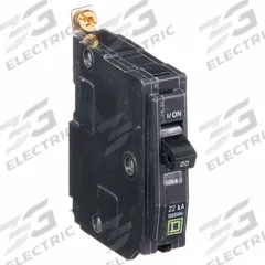 SQUARE D Miniature Circuit Breaker: 20 A, 120/240V AC, Single Phase, 22kA at 120/240V AC, 1 Poles (MPN QOB120VH). Key specifications — Phase: Single; Amps: 20 A; AC Voltage Rating: 120/240V AC; Max. AIR Rating: 22kA at 120/240V AC; For Use With: Square D NQOD Panelboards; Brand: SQUARE D.