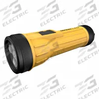 RAYOVAC Flashlight: 150 lm, 50 hr Run Time at Max. Brightness, 90 m Max Beam, 1 Light Output, Yellow (MPN ROVINL252). Key specifications — Brand: RAYOVAC; Battery Requirements - Broad: Includes 2 AA.