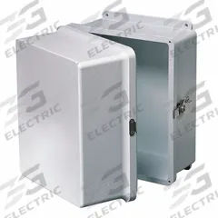 WIEGMANN Enclosure: Fiberglass, 9 in x 7 in x 8 in, NEMA 12/4X, Solid Cover, Hinged (MPN HW-J10088XD). Key specifications — Brand: WIEGMANN; Closure Method: Padlock Hasp; Enclosure Material: Fiberglass; Knockouts: Not Included.