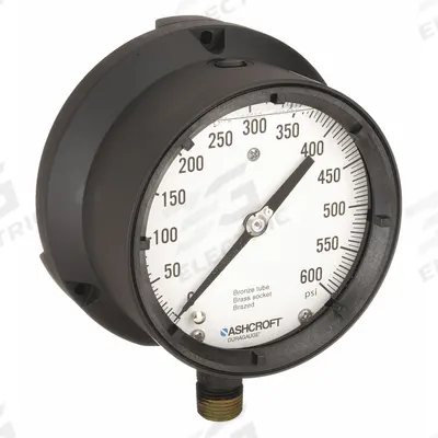 ASHCROFT Process Pressure Gauge: 0 psi to 600 psi, White, 4 1/2 in Dial, 1/2 in NPT Male - Vibration-Resistant Brass/Bronze Wetted Parts & Plastic Casing