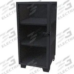 JAMCO Storage Cabinet: 24 in x 24 in x 66 in, 3 Fixed Shelves, Swing Handle & Padlock Hasp, Legs (MPN ME224SFBL). Key specifications — Brand: JAMCO; Body Panel Type: Ventilated; Base Type: Legs; Cabinet Color: Black; Frame Assembled: Assembled.