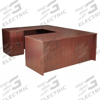 REGENCY U-Shaped Office Desk: Melamine, Mahogany, 2 Pedestals, 5 Drawers - U-Shaped Desks