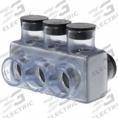 POLARIS Multitap Connector: 3 Port, Double-Sided Entry, 250 kcmil – 750 kcmil Wire Size, Clear (MPN IPLD750-3CB). Key specifications — Body Material: Aluminum; Brand: POLARIS.