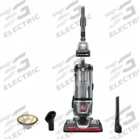 HOOVER Upright Vacuum Cleaner: 12 in Cleaning Path Wd, 100 cfm Air Flow, 16.8 lb Wt, HEPA, Bagless (MPN UH77200V). Key specifications — Vacuum Motor Type: Brushed; Includes Onboard Hose: Onboard Hose Included; Head Height Adjustment: 1 position; Brand: HOOVER; Includes: Turbo Tool; Independent Brush Motor: No; Includes Battery & Charger: No; Broad Combined Bag/Bagless & HEPA: Standard Bagless Vacuum.