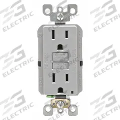 LEVITON GFI Receptacle: Decorator Duplex, 5-15, Gray, GFCI, 125V AC, 15 A, 2 Pole / 3 Wire (MPN GFNT1-GY)
