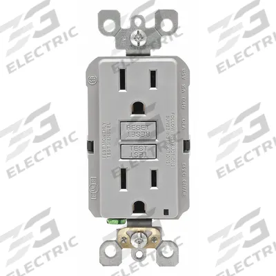 LEVITON GFI Receptacle: Decorator Duplex, 5-15, Gray, GFCI, 125V AC, 15 A - General Purpose Receptacles