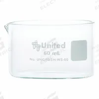 Crystallizing Dish: 60 mm Dia, 35 mm Overall Ht, No Surface Treatment, Spout, Borosilicate Glass (MPN UNCRDSH-WS-60). Key specifications — Includes: Spout; Material: Borosilicate Glass; Brand: UNITED SCIENTIFIC SUPPLIES INC; Surface Type: No Surface Treatment.