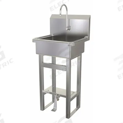 SANI-LAV Hand Sink: 43 1/2 in Overall Ht, 17 in Bowl Lg, 7 in Bowl Dp, 0.5 gpm Flow Rate - One-Station Freestanding Hand Sinks with Faucets